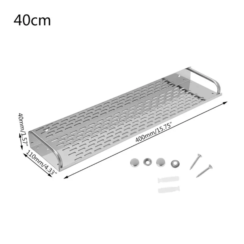 Stainless steel 40 cm wall shelf with mounting hardware