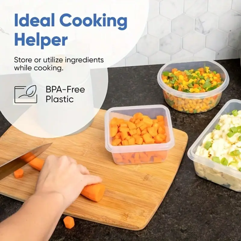 Rectangular plastic containers with snap-on lids and labels