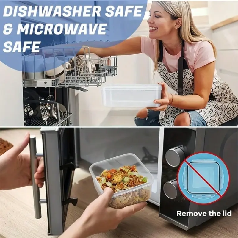 Rectangular plastic containers with snap-on lids and labels