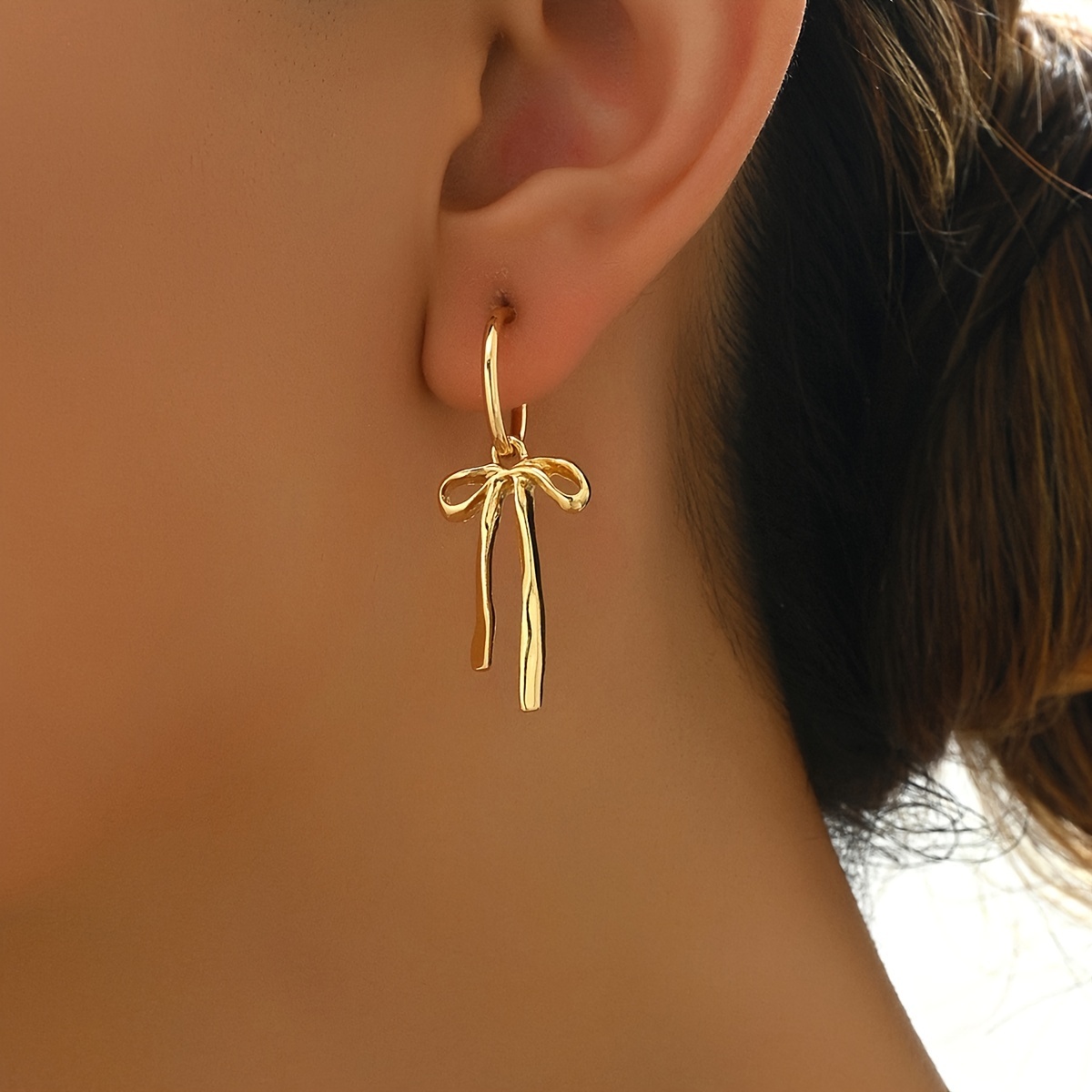 1 pair of drop earrings golden bowknot design match daily outfits party accessories for female details 1