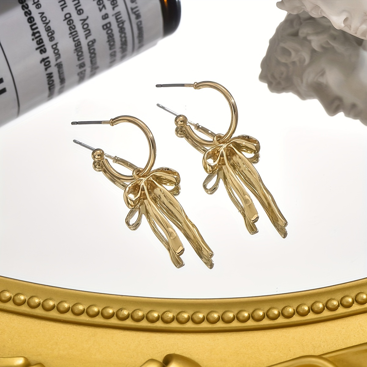 1 pair of drop earrings golden bowknot design match daily outfits party accessories for female details 2