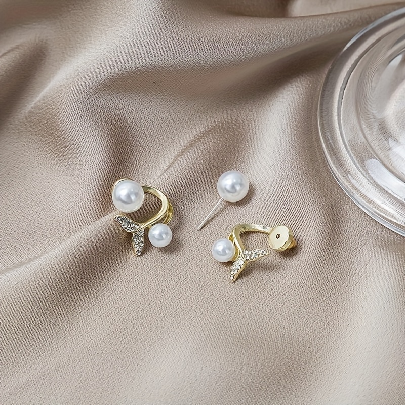 tail stud earrings alloy rhinestone decor minimal japanese and korean elegant style womens earrings jewelry details 3