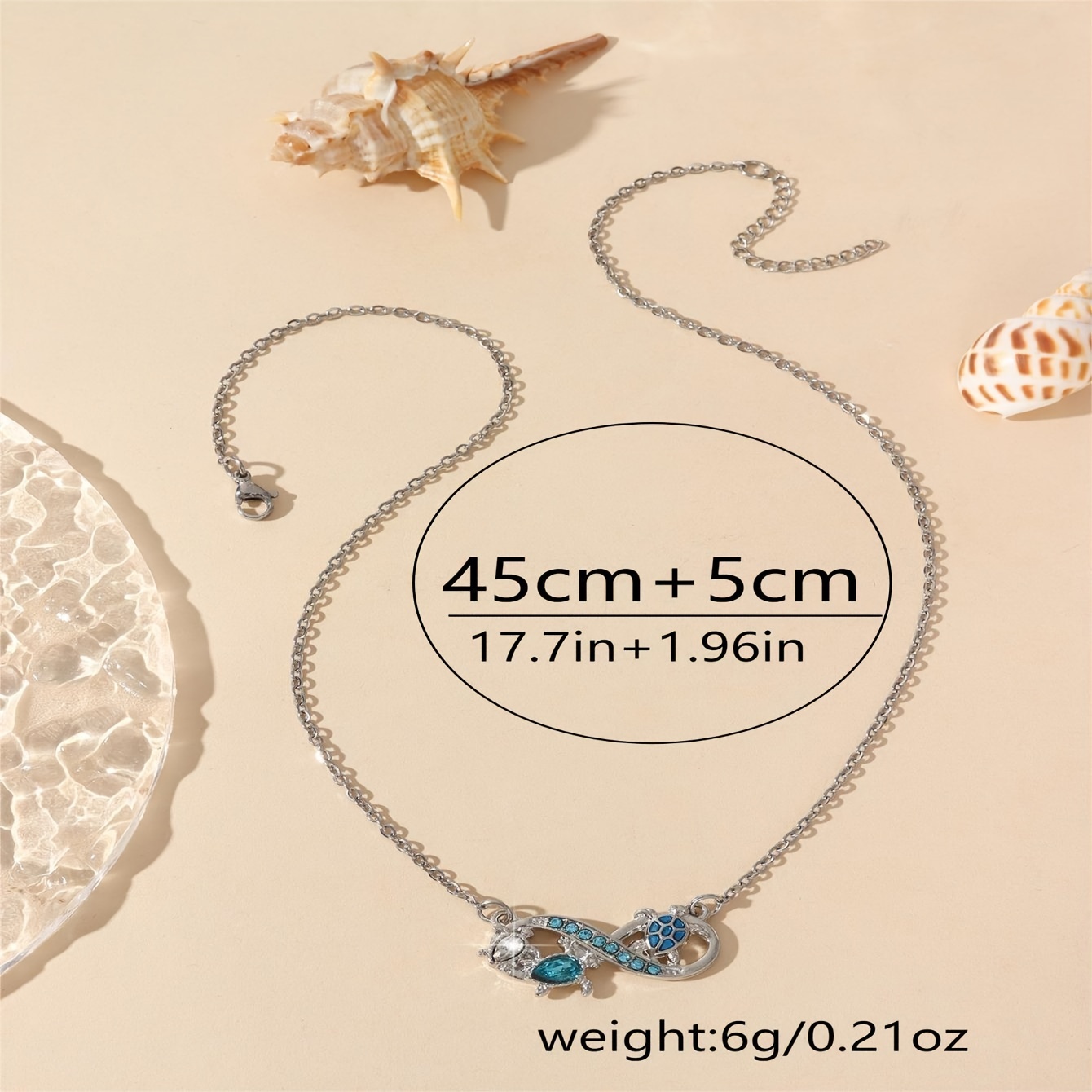 classic and resort style match with little turtles design pendant inlay with blue rhinestone fashion silvery stainless necklace for daily wear idea gift for friends details 2