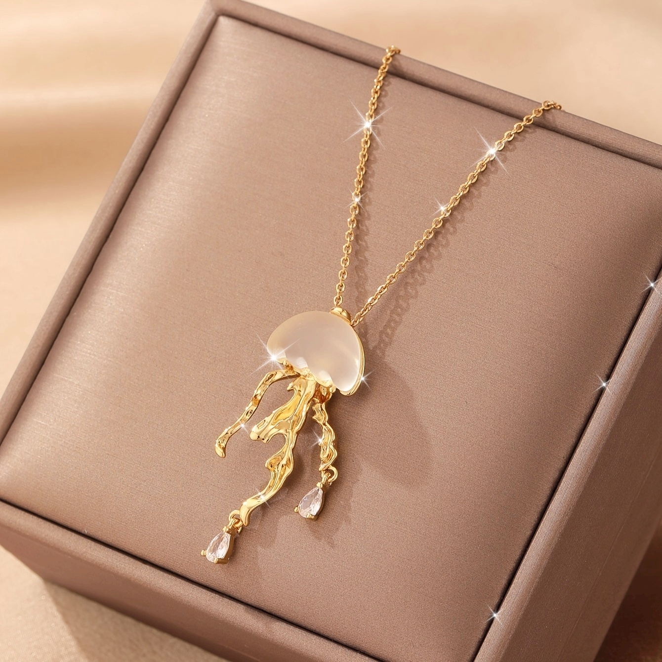 elegant classic style golden copper design sparking rhinestone pendant necklace fashion delicate accessory for daily wear idea gift for ladies details 1