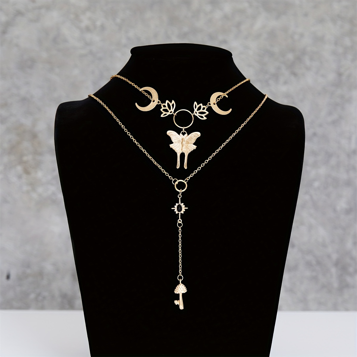 1pc golden bohemian double layer necklace for men and women mushroom shape pendant necklace simple jewelry party gift details 0