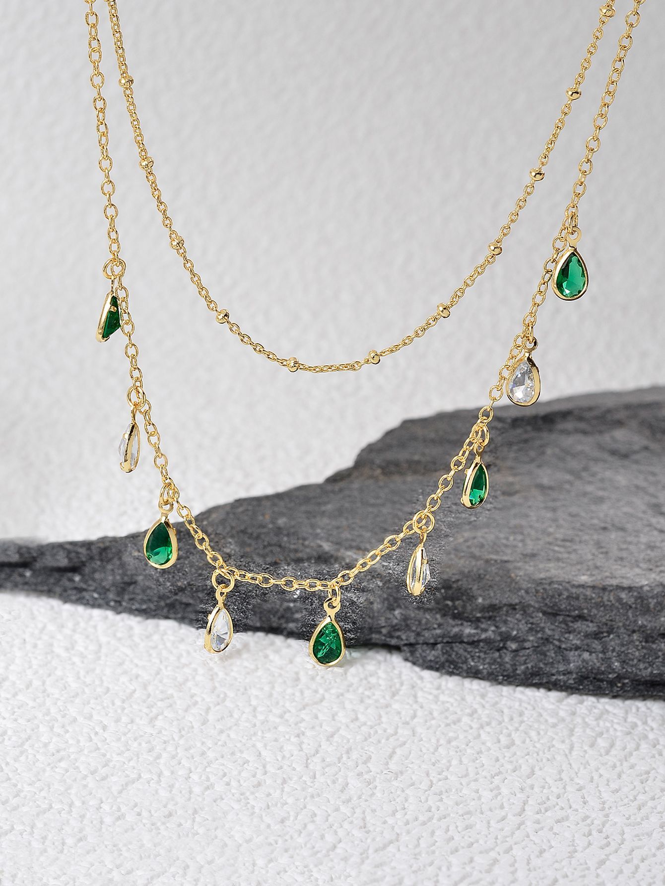 an   green water drop double layer bead 18k gold plated necklace st patricks day jewelry details 1