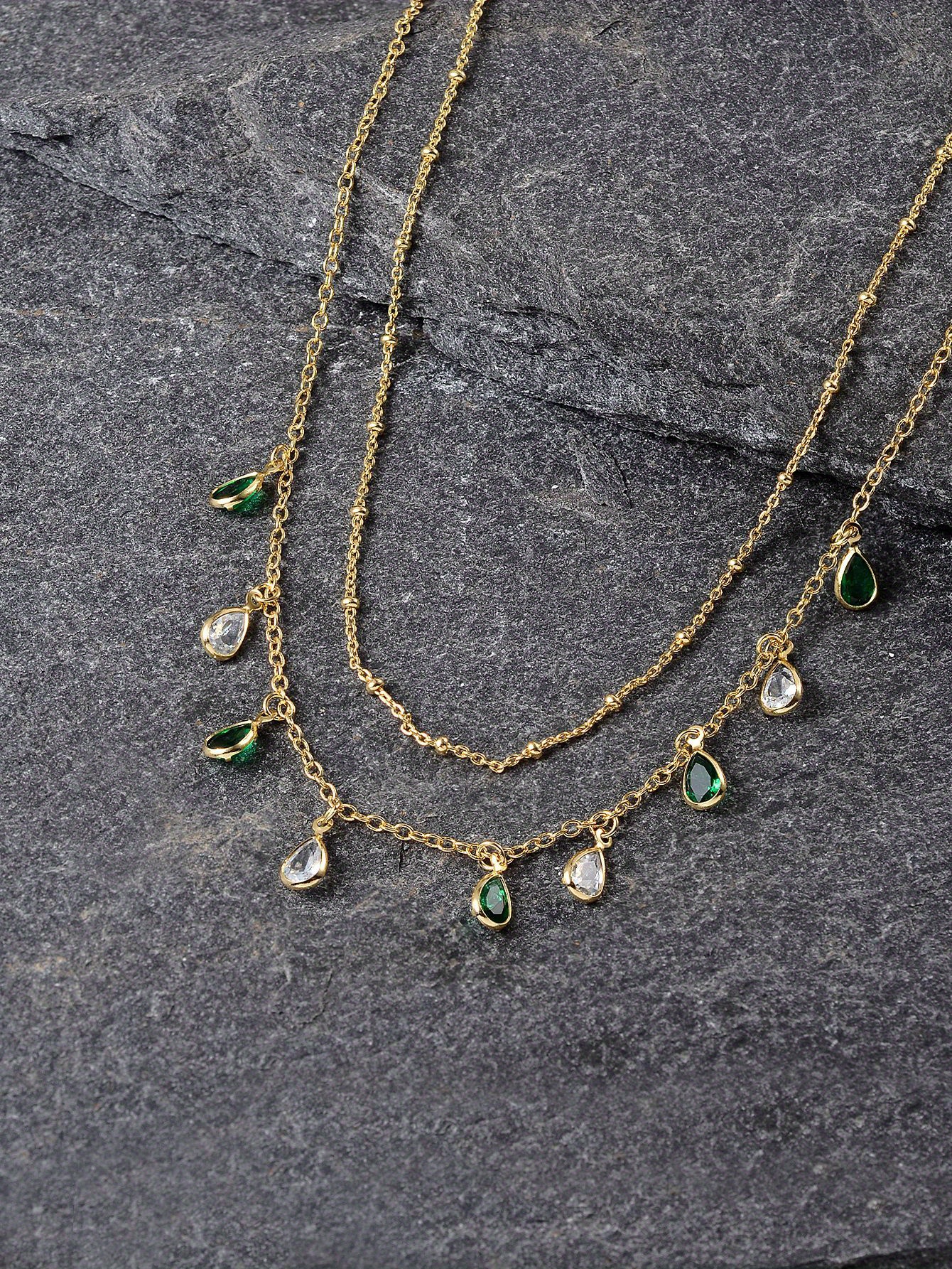 an   green water drop double layer bead 18k gold plated necklace st patricks day jewelry details 2