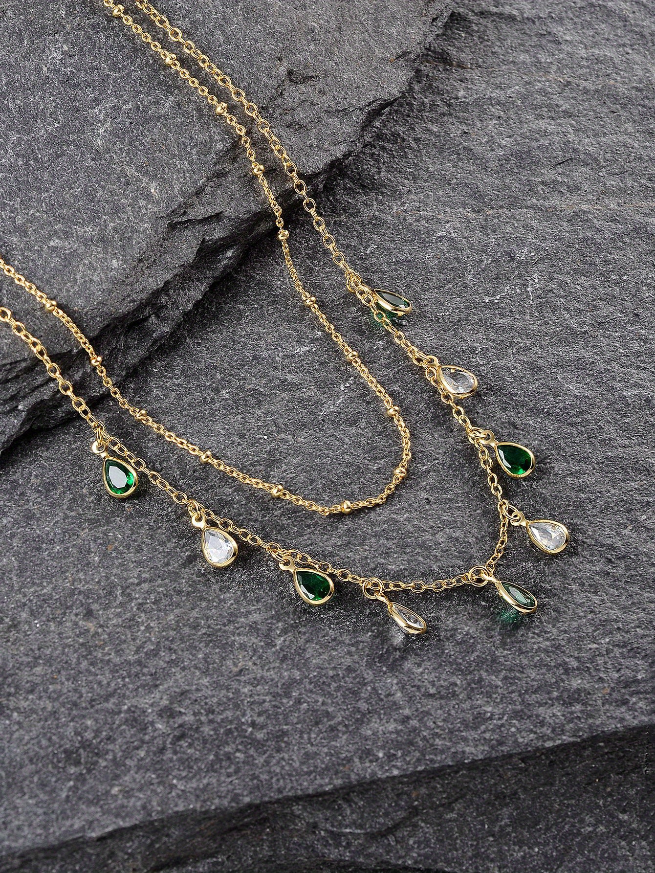 an   green water drop double layer bead 18k gold plated necklace st patricks day jewelry details 3