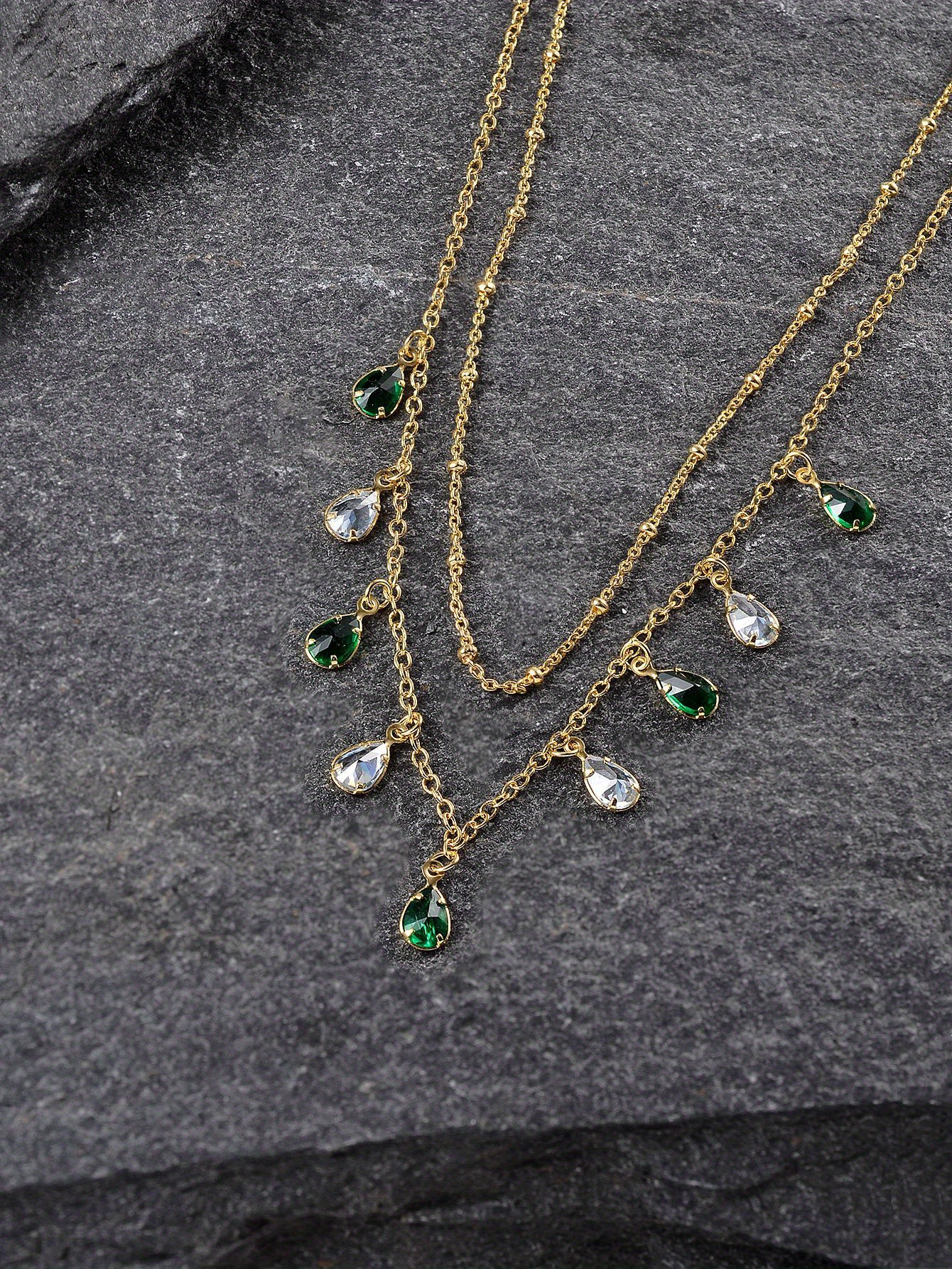 an   green water drop double layer bead 18k gold plated necklace st patricks day jewelry details 4