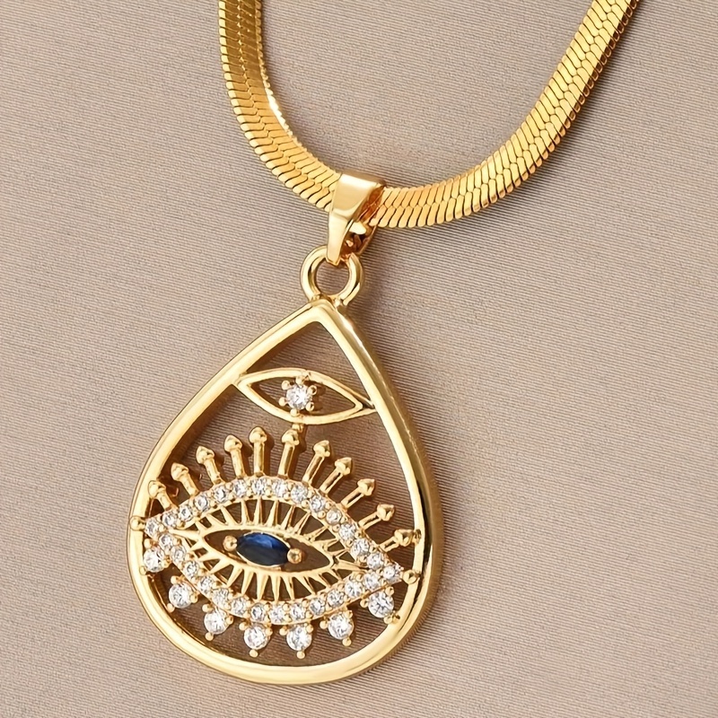 1pc style golden copper hollow drop match design pendant inlay shiny rhinestone necklace fashion delicate accessory for daily wear party idea gift for ladies details 5