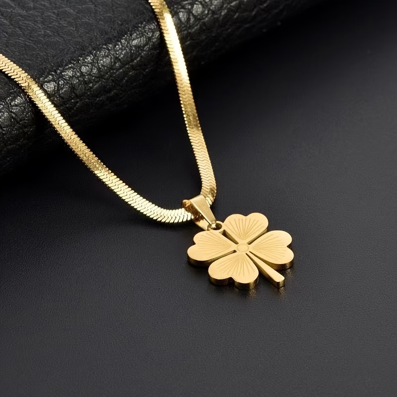 a golden stainless steel ornament chain lucky pendant necklace cool casual style simple elegant retro trendy lady daily commuter holiday party wear details 0