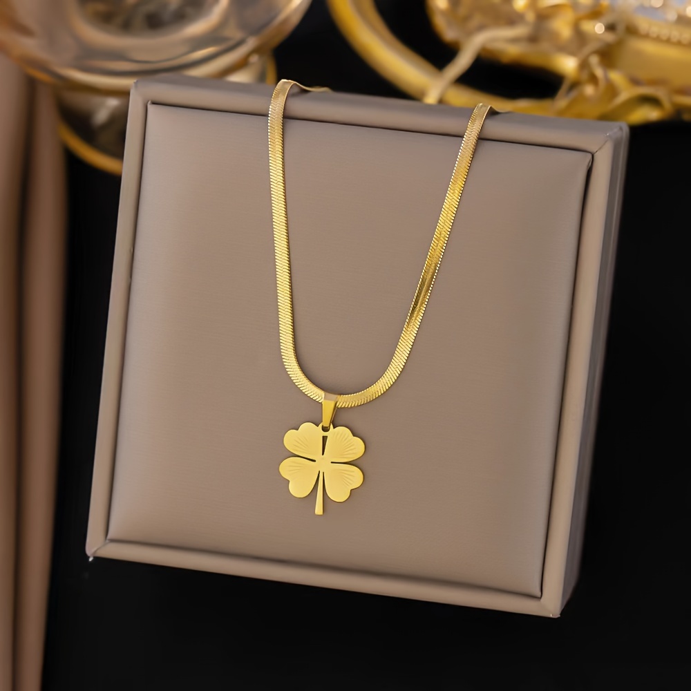 a golden stainless steel ornament chain lucky pendant necklace cool casual style simple elegant retro trendy lady daily commuter holiday party wear details 2