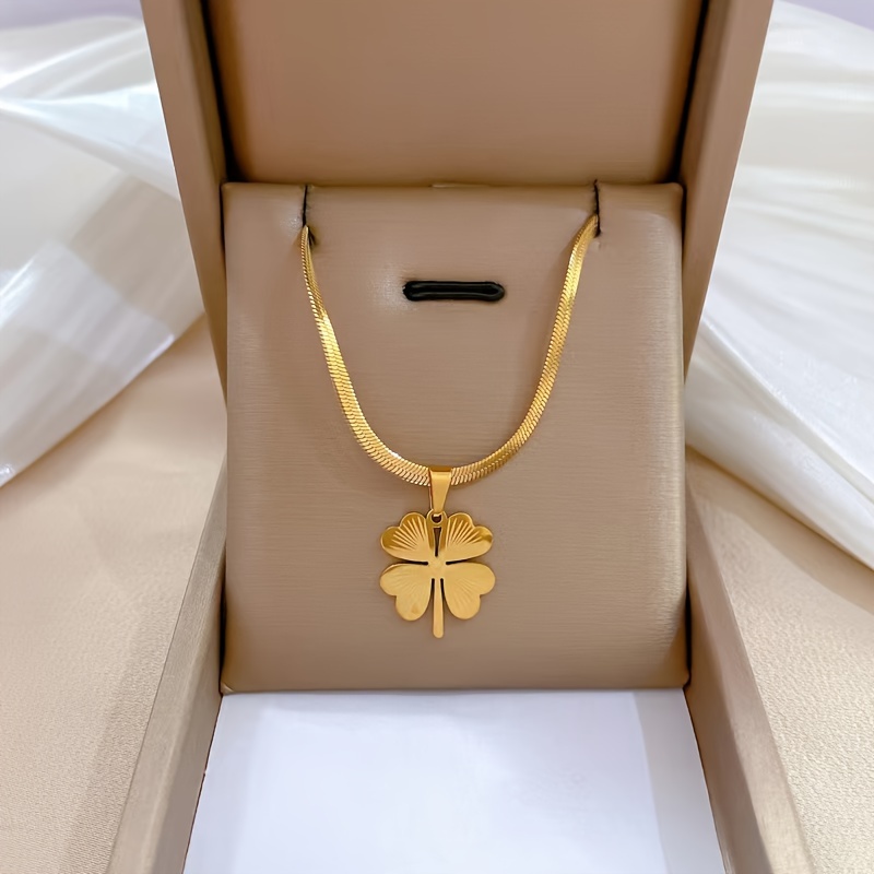 a golden stainless steel ornament chain lucky pendant necklace cool casual style simple elegant retro trendy lady daily commuter holiday party wear details 3