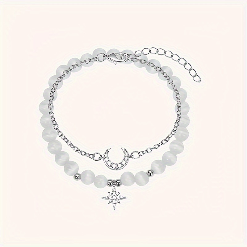 2pcs set fashion cat eye moon shaped pendant bracelet suitable for women girls daily wear gift date party details 2