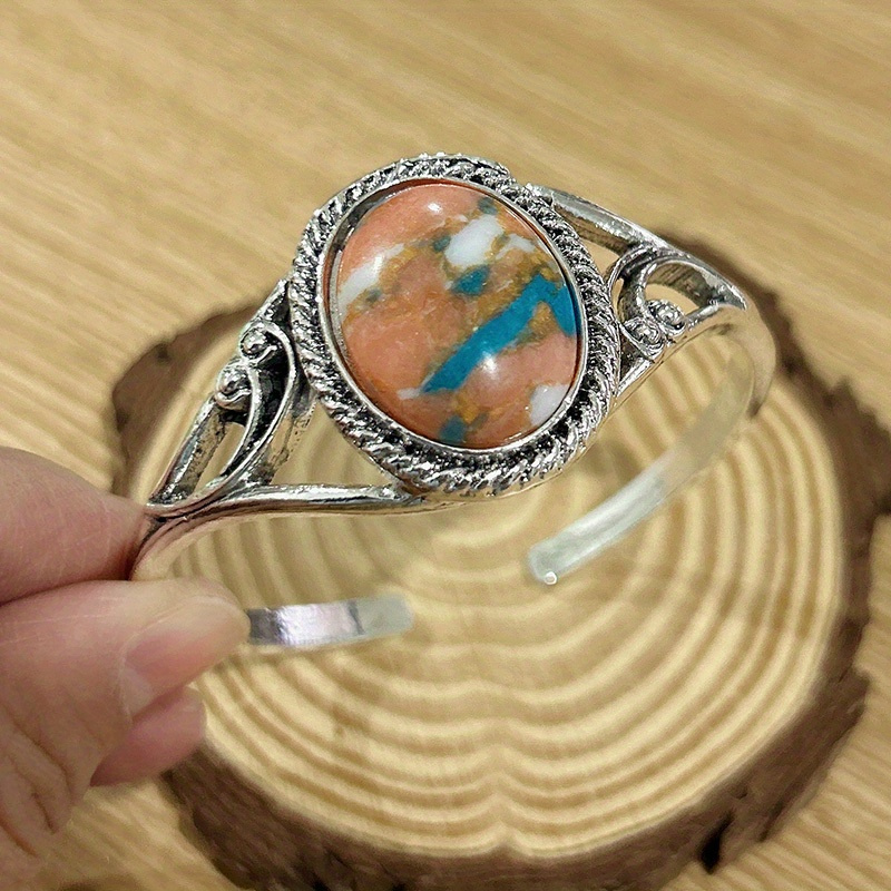 bohemian elegant turquoise cuff bracelet vintage style open bangle with unique random perfect for anniversary and birthday parties boho chic arm jewelry details 4