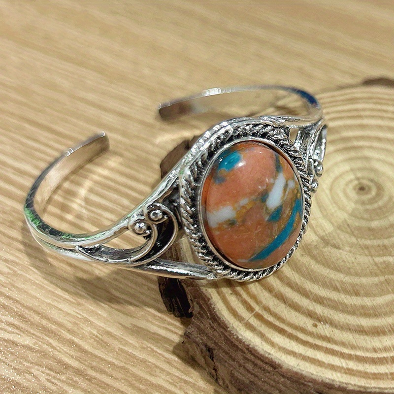 bohemian elegant turquoise cuff bracelet vintage style open bangle with unique random perfect for anniversary and birthday parties boho chic arm jewelry details 5