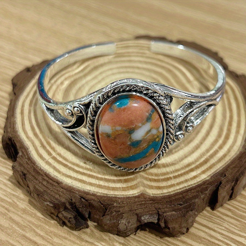 bohemian elegant turquoise cuff bracelet vintage style open bangle with unique random perfect for anniversary and birthday parties boho chic arm jewelry details 6