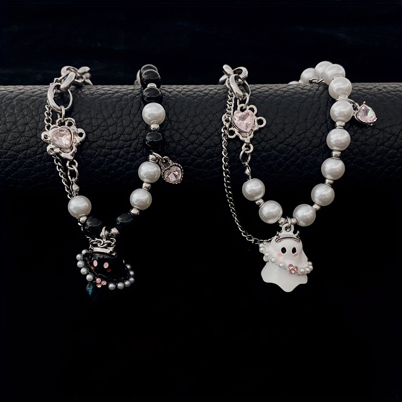 2 pcs of black and white ghost bracelet set for women men couple accessories set cold niche sweet cool bracelet details 2