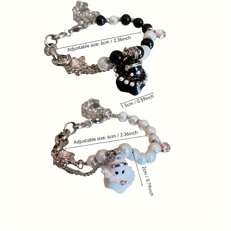 2 pcs of black and white ghost bracelet set for women men couple accessories set cold niche sweet cool bracelet details 4