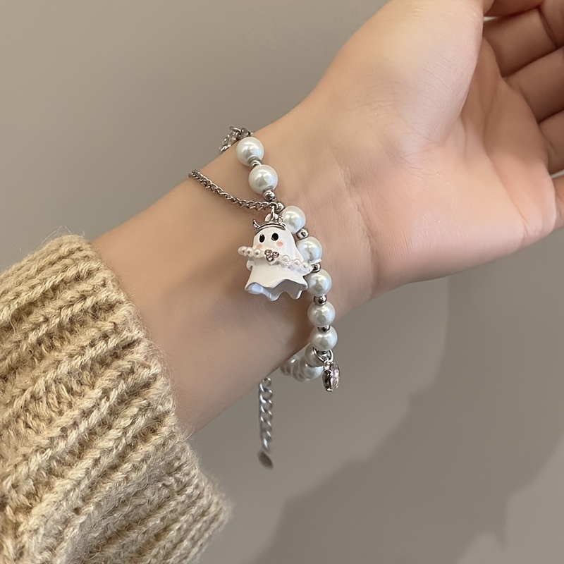 2 pcs of black and white ghost bracelet set for women men couple accessories set cold niche sweet cool bracelet details 5