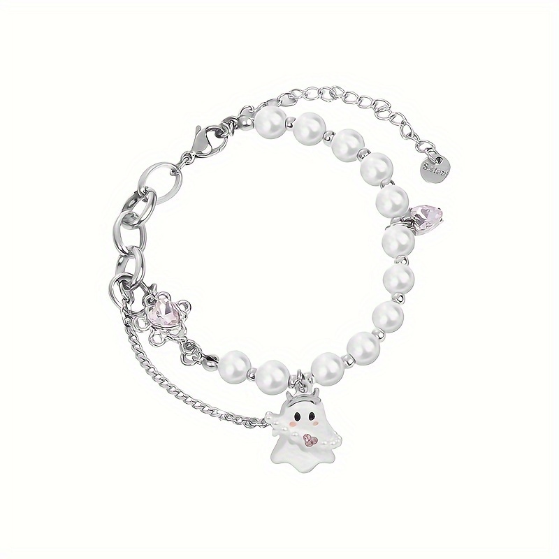 2 pcs of black and white ghost bracelet set for women men couple accessories set cold niche sweet cool bracelet details 6
