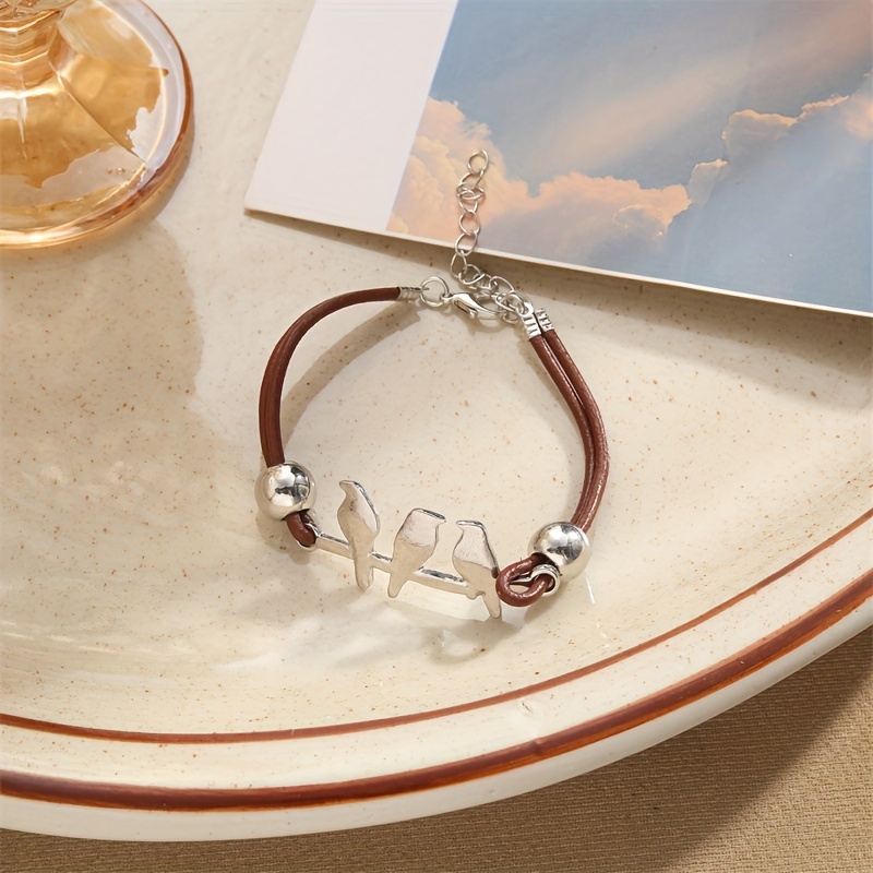 1 bracelet in the shape of literary and retro three double layered leather rope and copper bracelet suitable for daily use as a birthday gift details 1