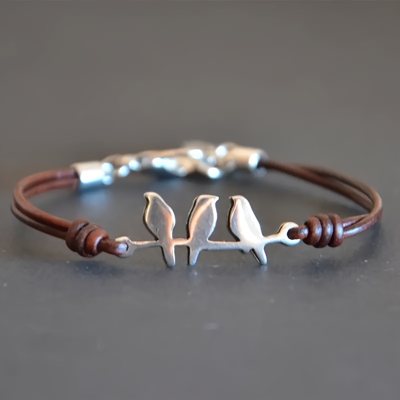 1 bracelet in the shape of literary and retro three double layered leather rope and copper bracelet suitable for daily use as a birthday gift details 2