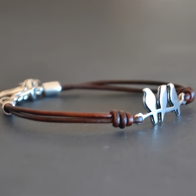 1 bracelet in the shape of literary and retro three double layered leather rope and copper bracelet suitable for daily use as a birthday gift details 3