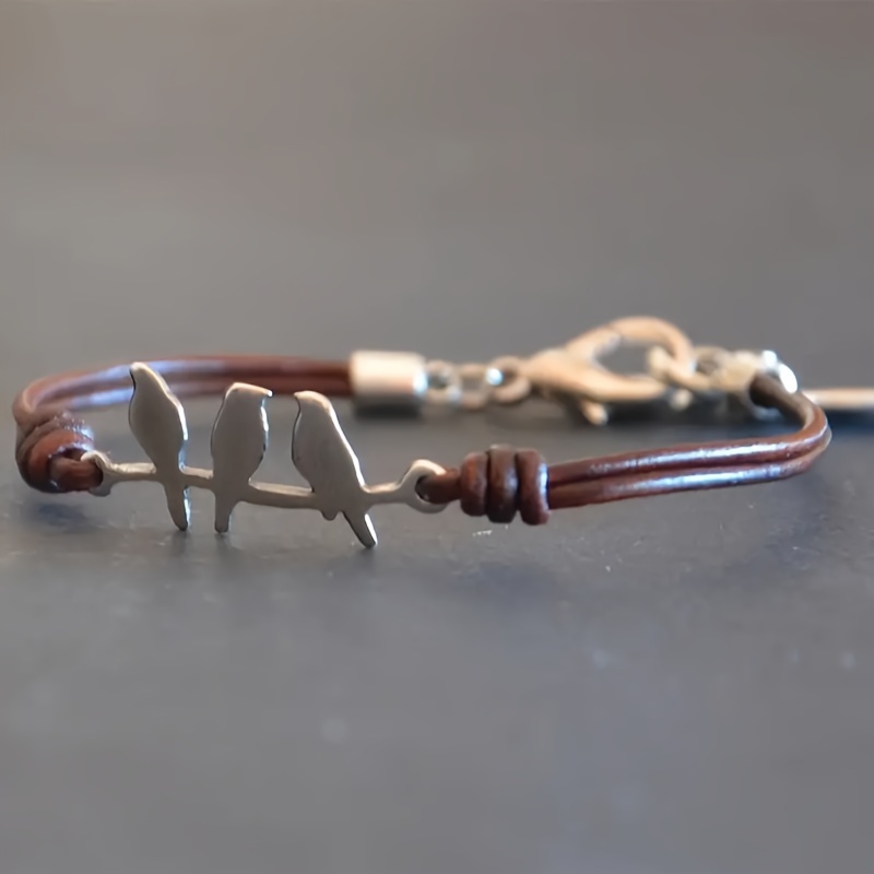 1 bracelet in the shape of literary and retro three double layered leather rope and copper bracelet suitable for daily use as a birthday gift details 4