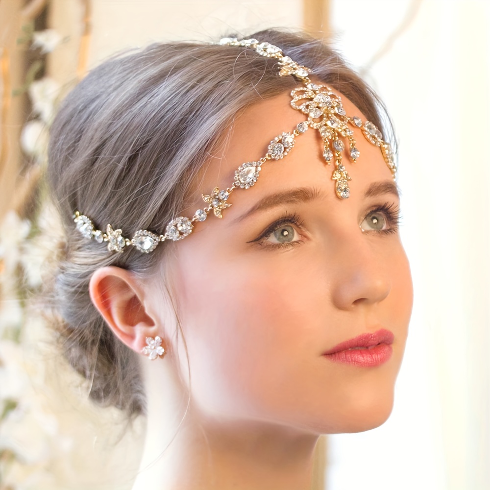 1pc bohemian rhinestone hair chain fashionable multi layer forehead jewelry bridal wedding headpiece hair accessory for birthday parties fashion shows ideal gift for mothers day and girlfriend details 0