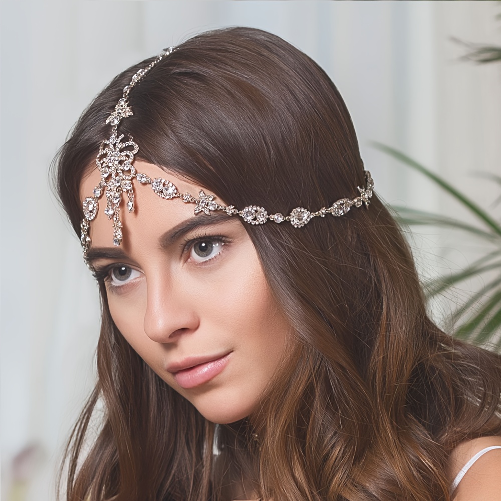 1pc bohemian rhinestone hair chain fashionable multi layer forehead jewelry bridal wedding headpiece hair accessory for birthday parties fashion shows ideal gift for mothers day and girlfriend details 2