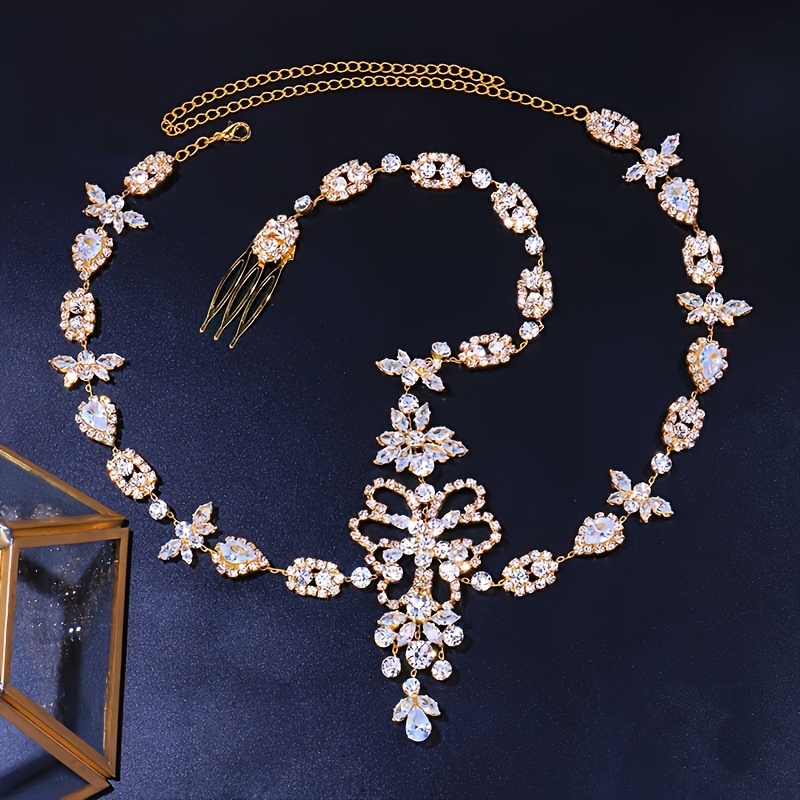 1pc bohemian rhinestone hair chain fashionable multi layer forehead jewelry bridal wedding headpiece hair accessory for birthday parties fashion shows ideal gift for mothers day and girlfriend details 3