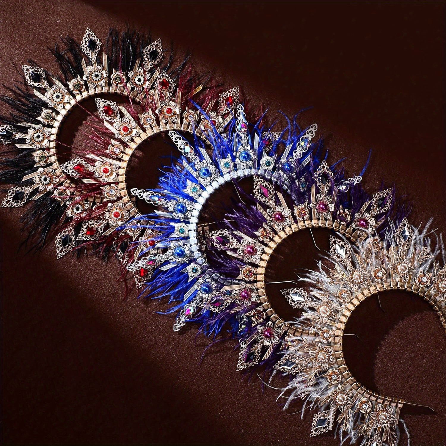 crown headpiece zip tie golden spiked headband black feather hair accessories goddess headwear egyptian queen tiara carnival party festival renaissance details 6
