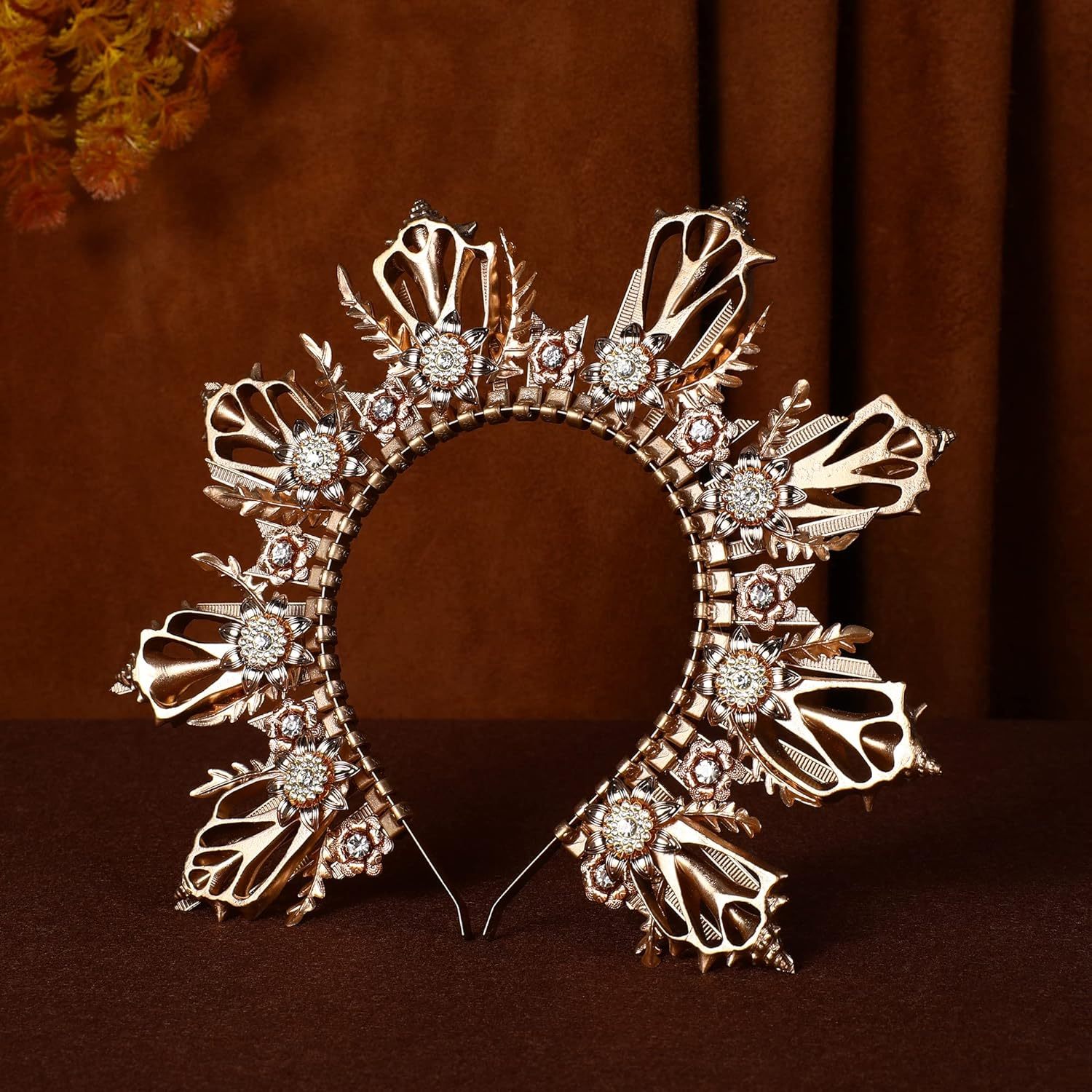 golden crown headpiece mermaid headband goddess headpiece zip tie wedding bridal headwear halloween cosplay renaissance costume photoshoot hair accessories details 2