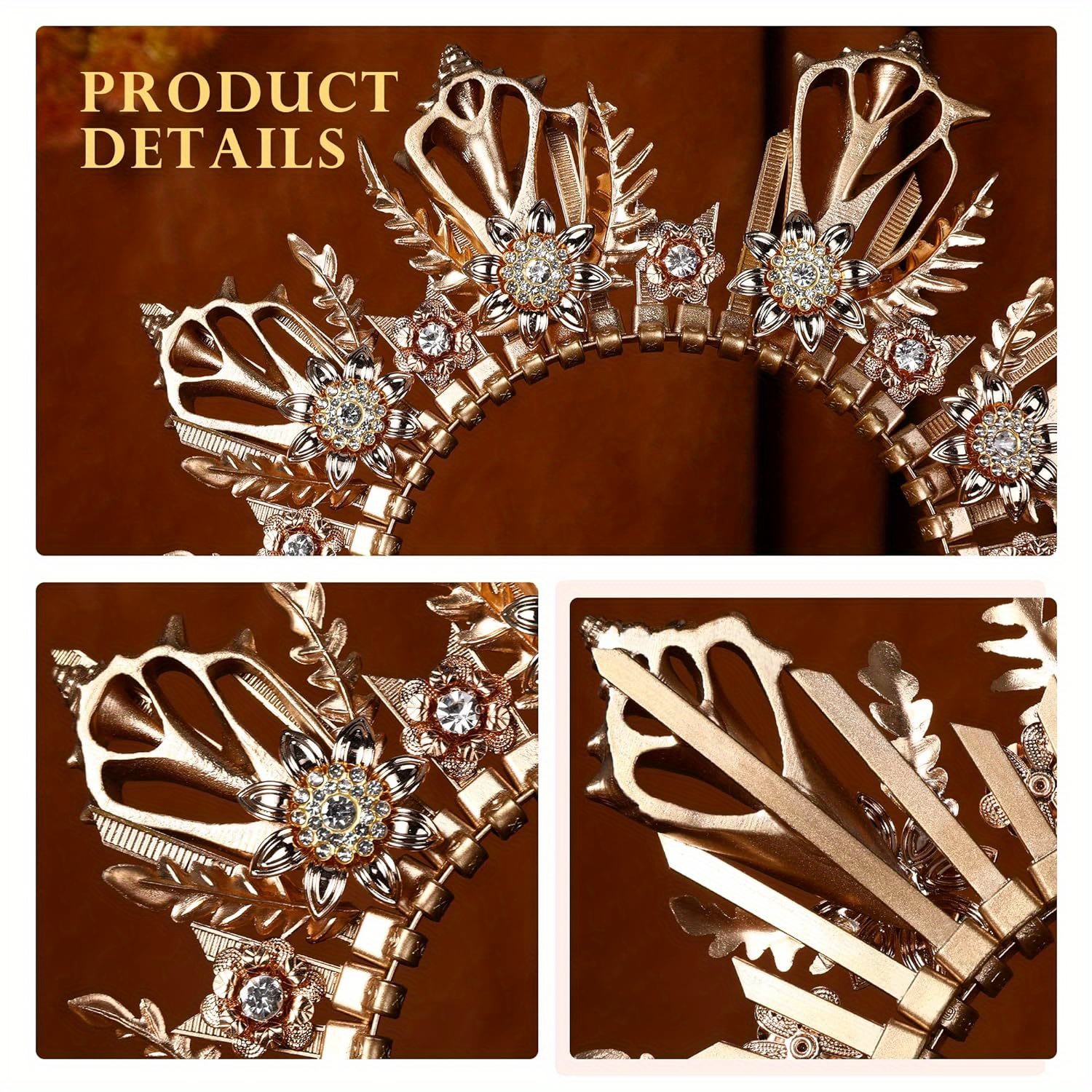 golden crown headpiece mermaid headband goddess headpiece zip tie wedding bridal headwear halloween cosplay renaissance costume photoshoot hair accessories details 3