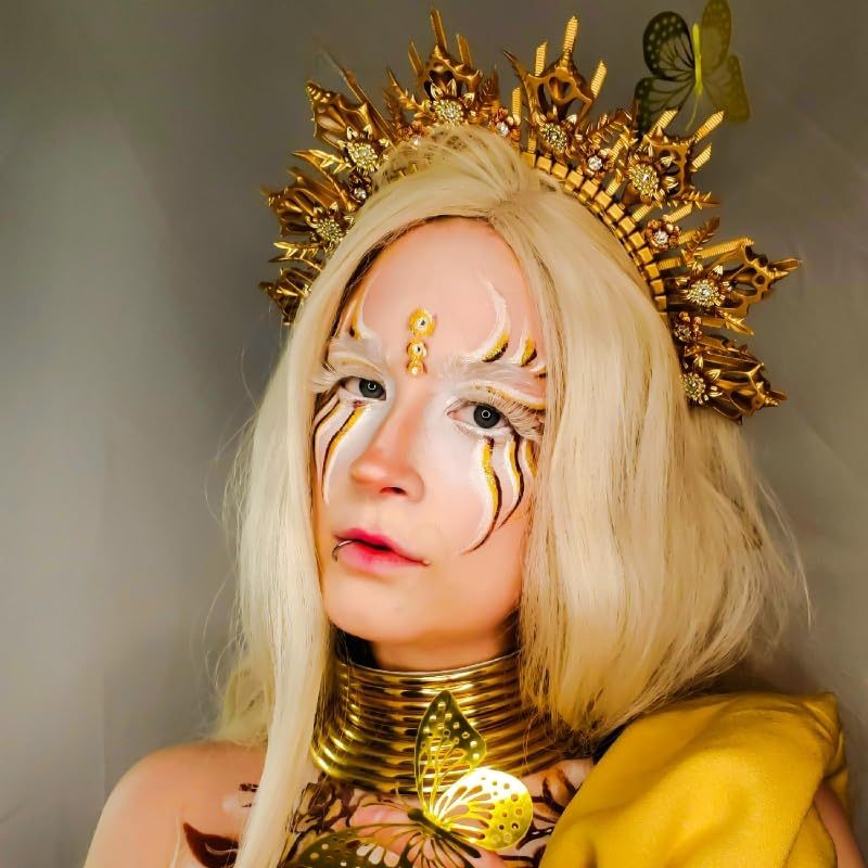 golden crown headpiece mermaid headband goddess headpiece zip tie wedding bridal headwear halloween cosplay renaissance costume photoshoot hair accessories details 4