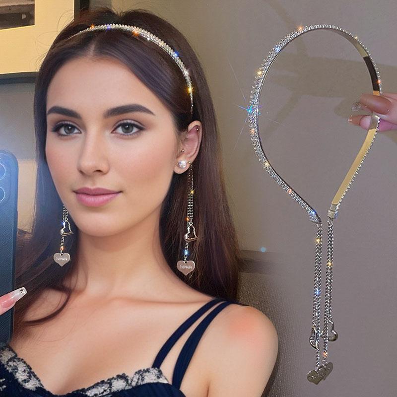 elegant rhinestone chain tassel headband for women cute iron daily headband pendant single piece solid color accessory for parties and birthdays details 0