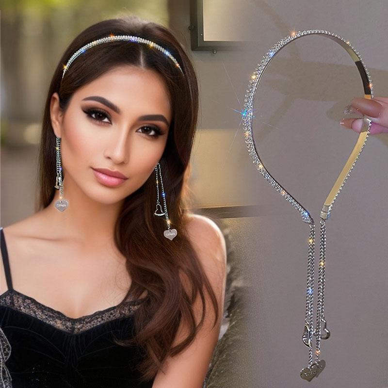 elegant rhinestone chain tassel headband for women cute iron daily headband pendant single piece solid color accessory for parties and birthdays details 1
