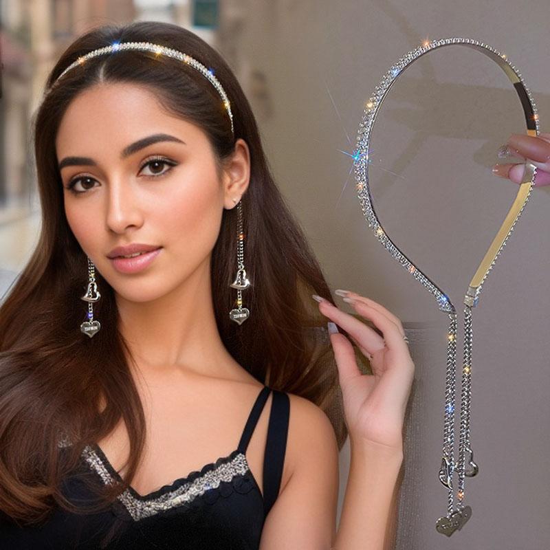 elegant rhinestone chain tassel headband for women cute iron daily headband pendant single piece solid color accessory for parties and birthdays details 2