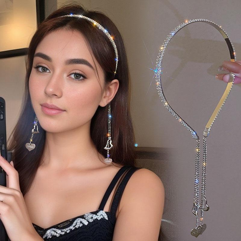 elegant rhinestone chain tassel headband for women cute iron daily headband pendant single piece solid color accessory for parties and birthdays details 3