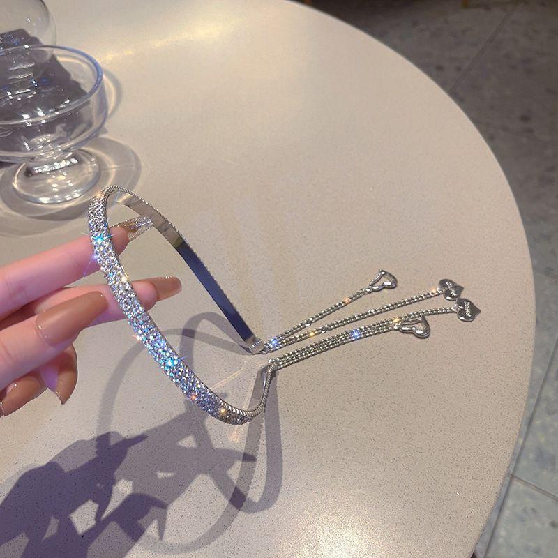 elegant rhinestone chain tassel headband for women cute iron daily headband pendant single piece solid color accessory for parties and birthdays details 4