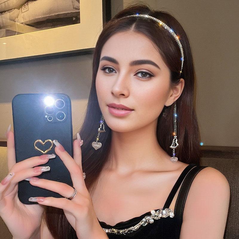 elegant rhinestone chain tassel headband for women cute iron daily headband pendant single piece solid color accessory for parties and birthdays details 5