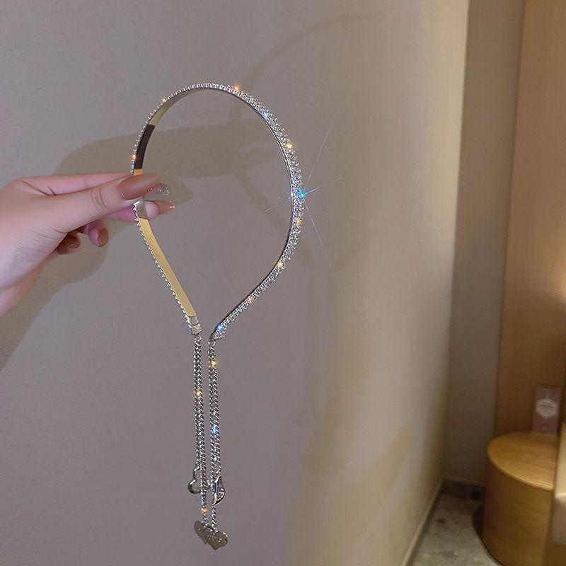 elegant rhinestone chain tassel headband for women cute iron daily headband pendant single piece solid color accessory for parties and birthdays details 6