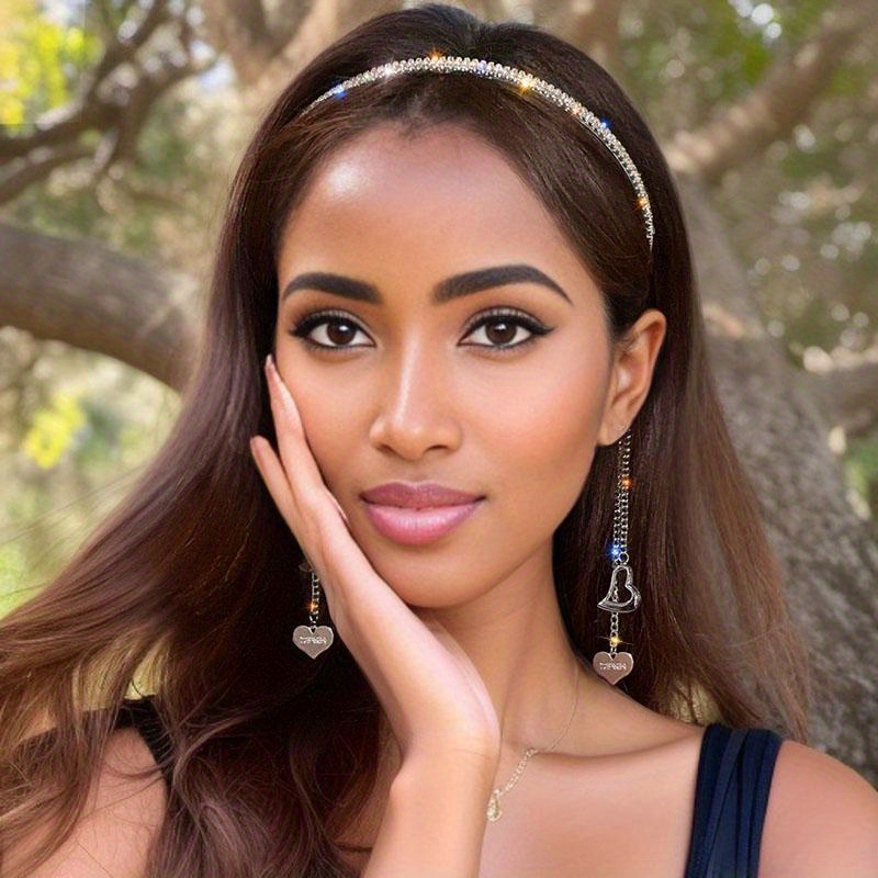 elegant rhinestone chain tassel headband for women cute iron daily headband pendant single piece solid color accessory for parties and birthdays details 7