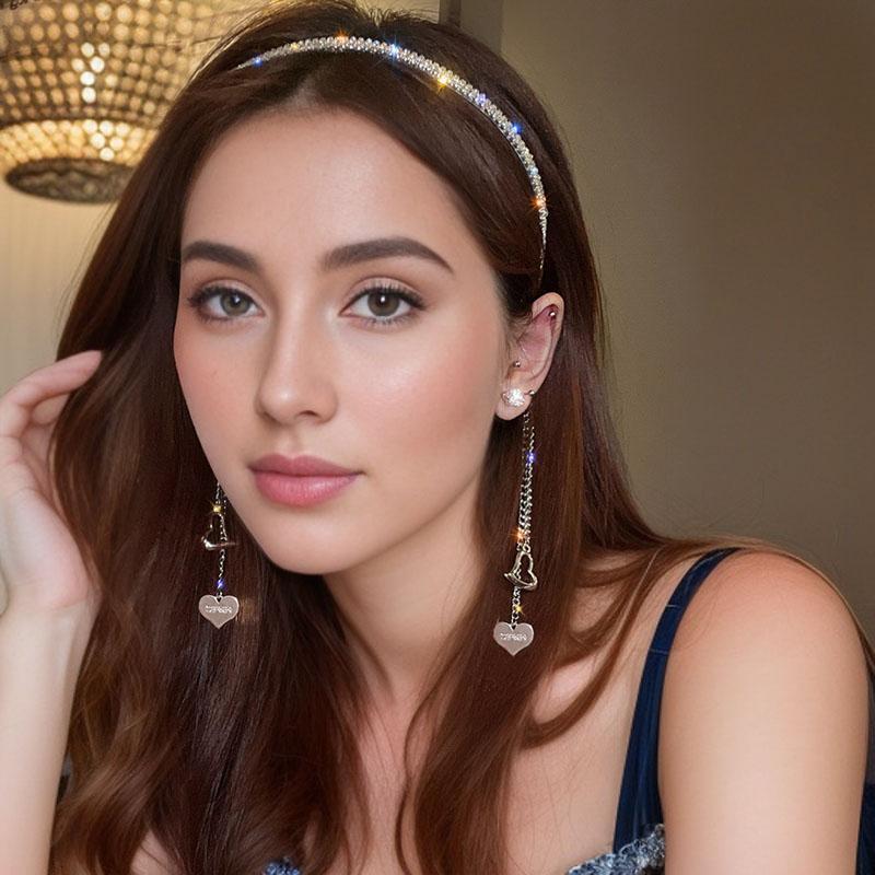 elegant rhinestone chain tassel headband for women cute iron daily headband pendant single piece solid color accessory for parties and birthdays details 8