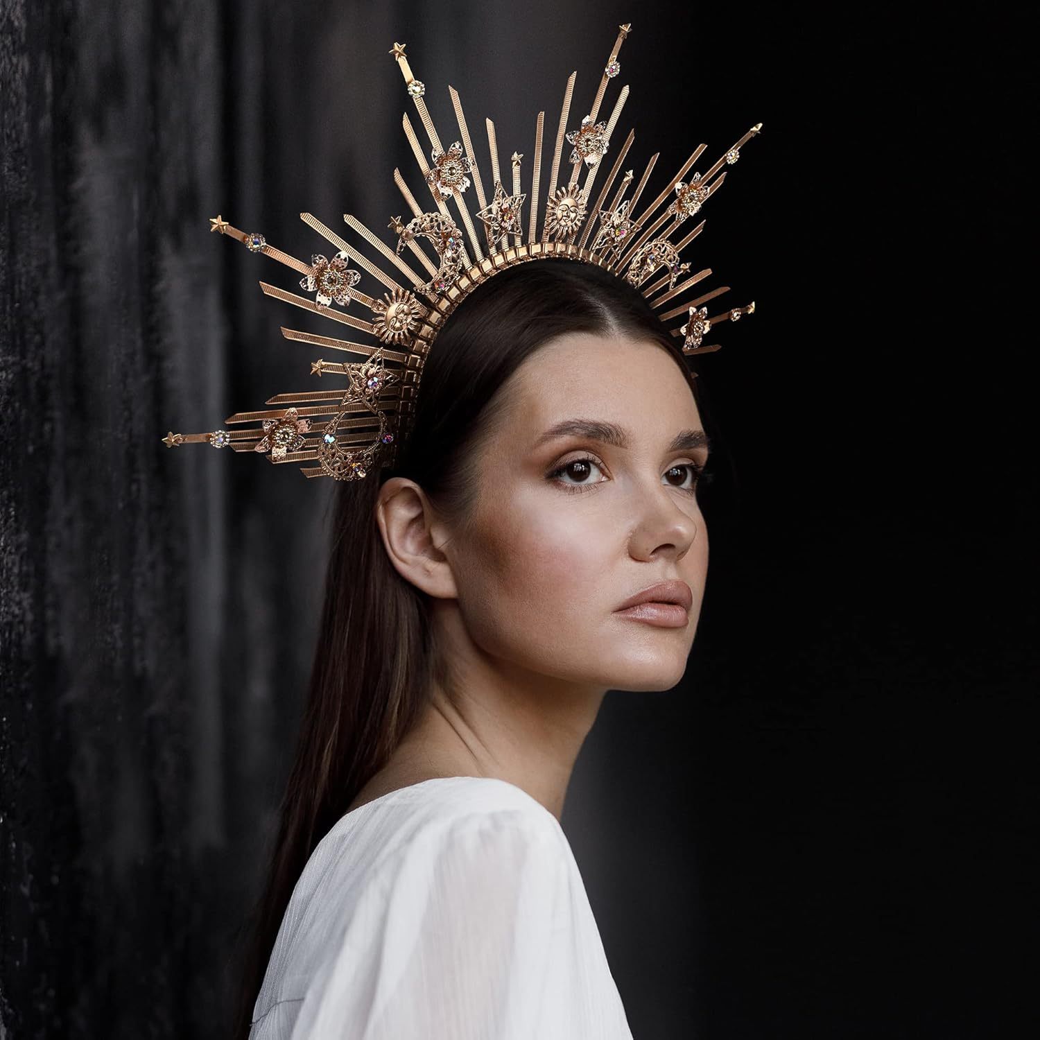 crown headpiece spiked flower headband goddess crown for women headwear wedding party holloween festival photoshoot details 1