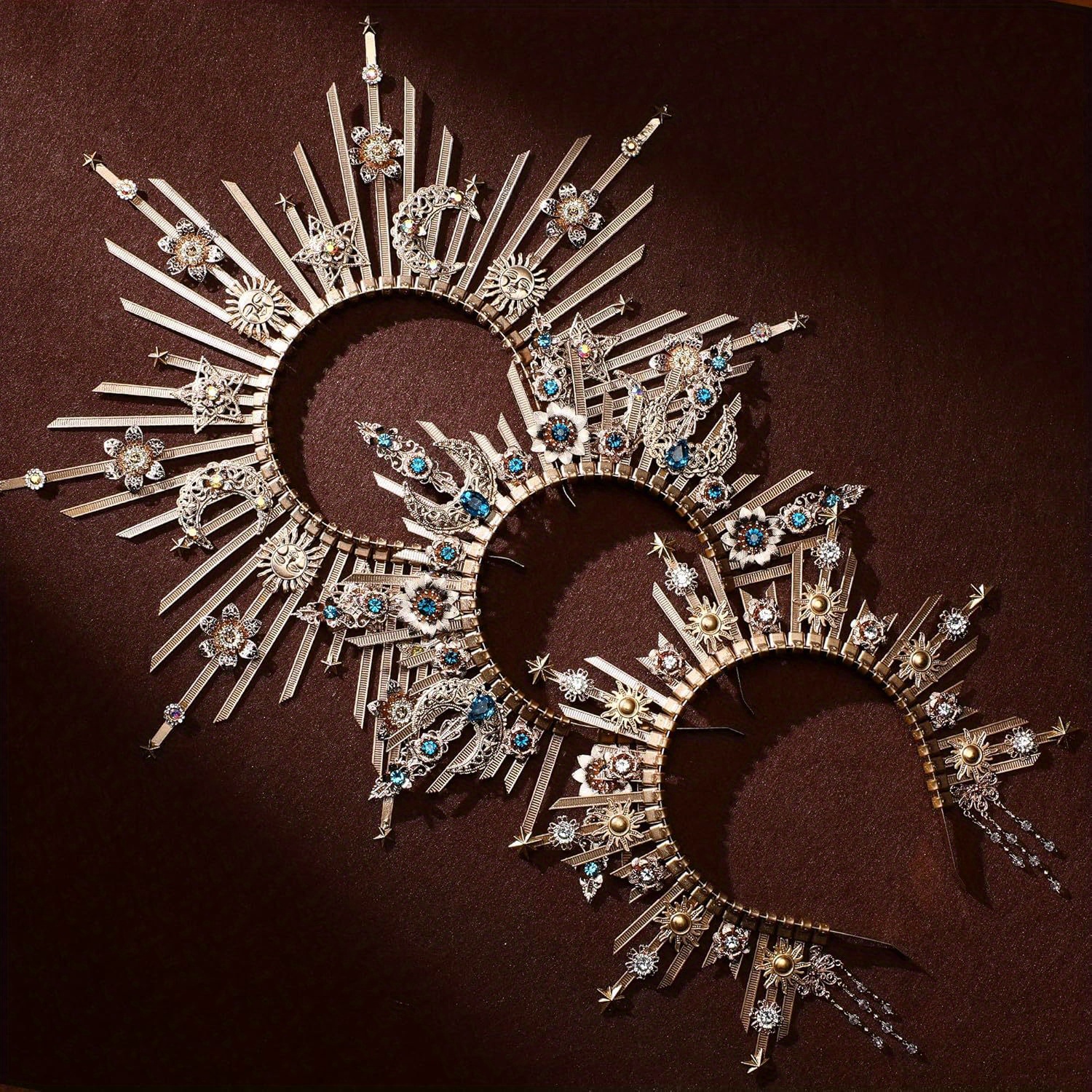 crown headpiece spiked flower headband goddess crown for women headwear wedding party holloween festival photoshoot details 3