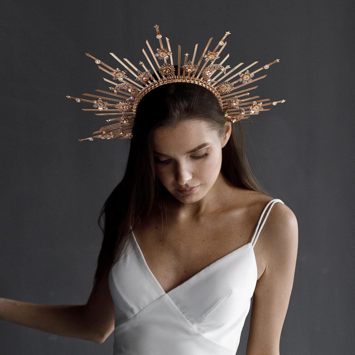 crown headpiece spiked flower headband goddess crown for women headwear wedding party holloween festival photoshoot details 5