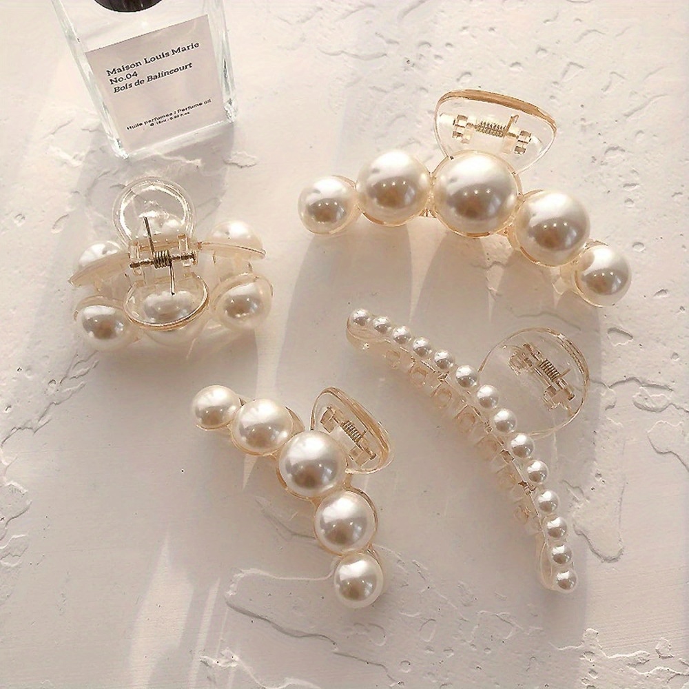 4pcs pearl hair clip small hair claw stick chin clip anti slip fancy hair accessories thick thin hair birthday gift details 0