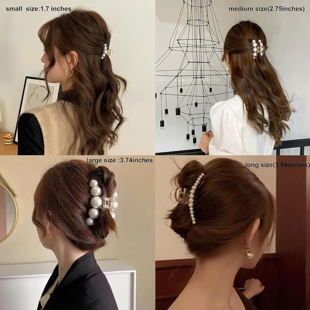 4pcs pearl hair clip small hair claw stick chin clip anti slip fancy hair accessories thick thin hair birthday gift details 1
